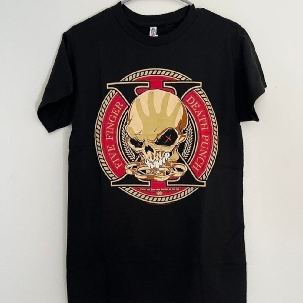 Five Finger Death Punch T-Shirt Black Graphic Print Skull Metal Band Small